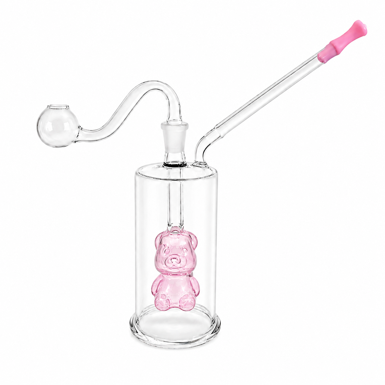 Internal Bear Glass Water Pipe 12cm Pink
