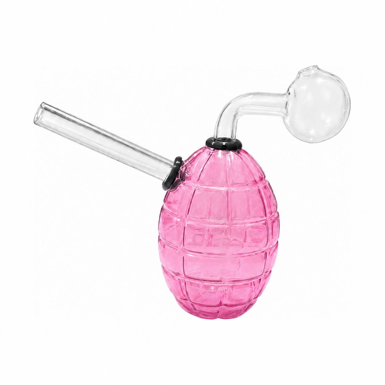 Full Colour Grenade Glass Bubbler Water Pipe 10cm Pink