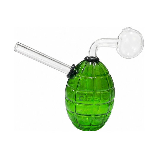 Full Colour Grenade Glass Bubbler Water Pipe 10cm Green
