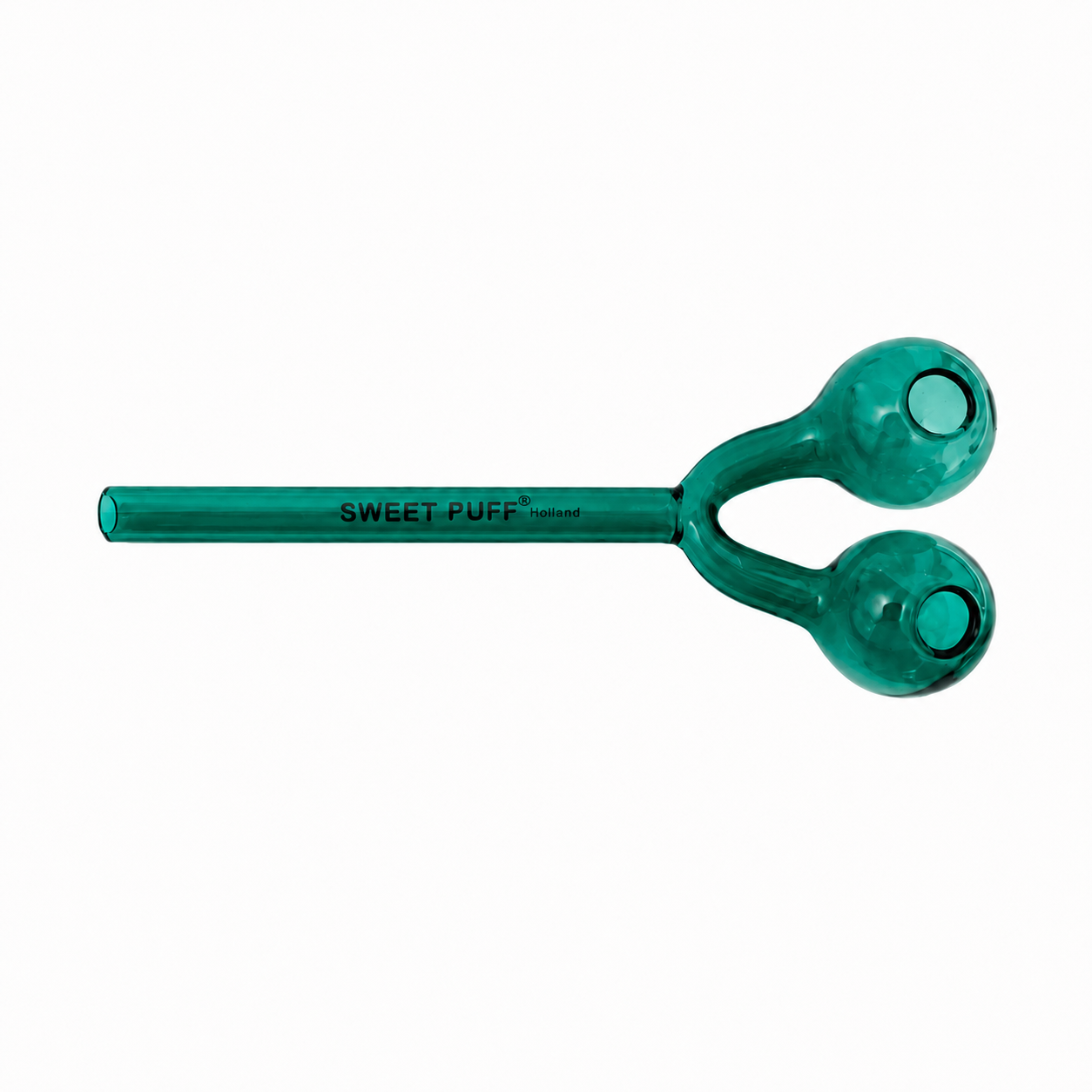 Full Colour Twin Bowl Sweet Puff Glass Pipe 15cm Teal