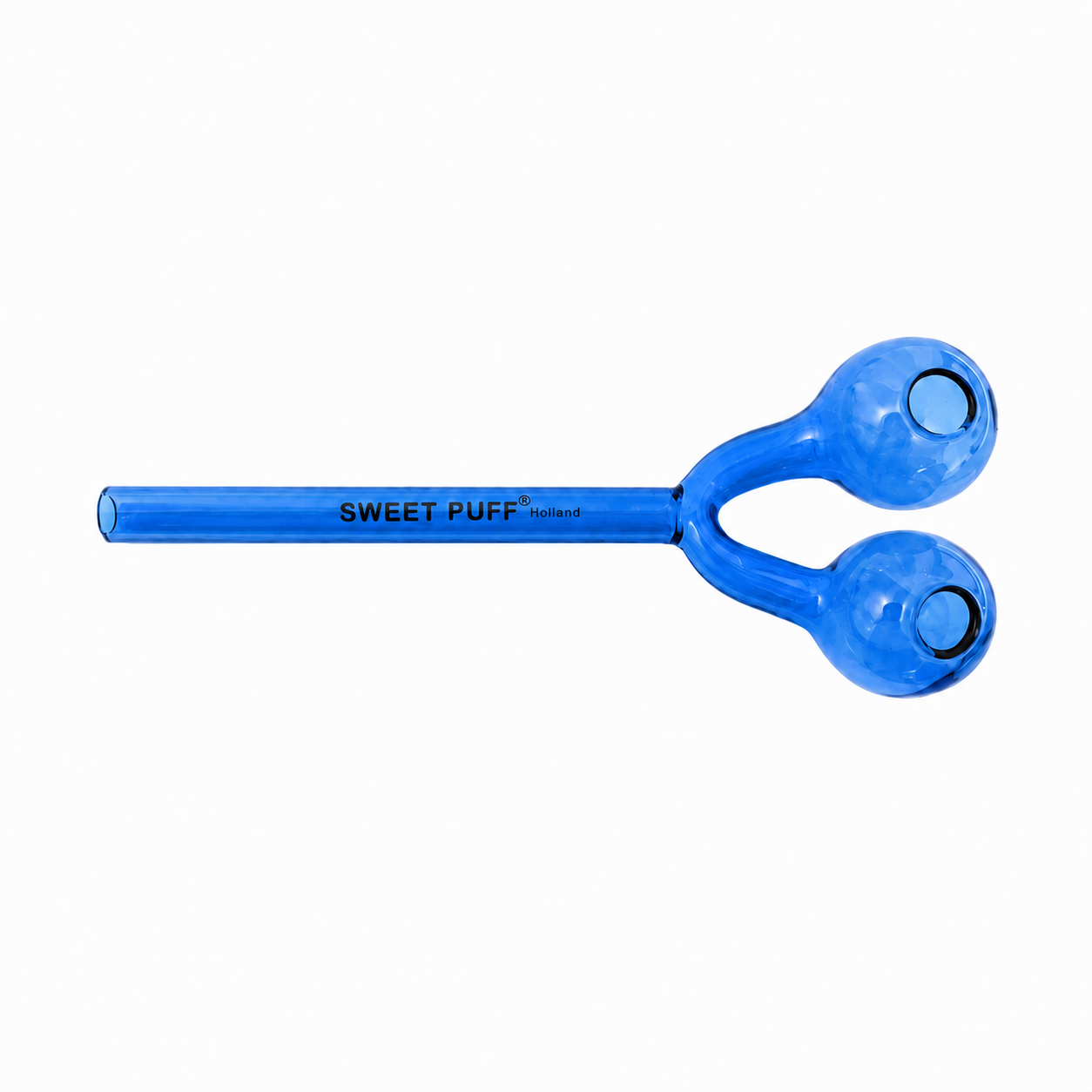 Full Colour Twin Bowl Sweet Puff Glass Pipe 15cm Blue