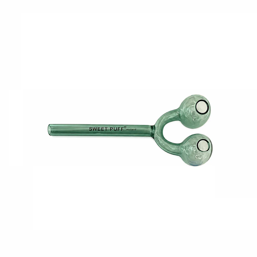 Full Colour Twin Bowl Sweet Puff Glass Pipe 15cm Green