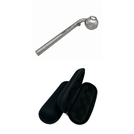 Matching Colour Sweet Puff Glass Pipe & Large Case Bundle Grey