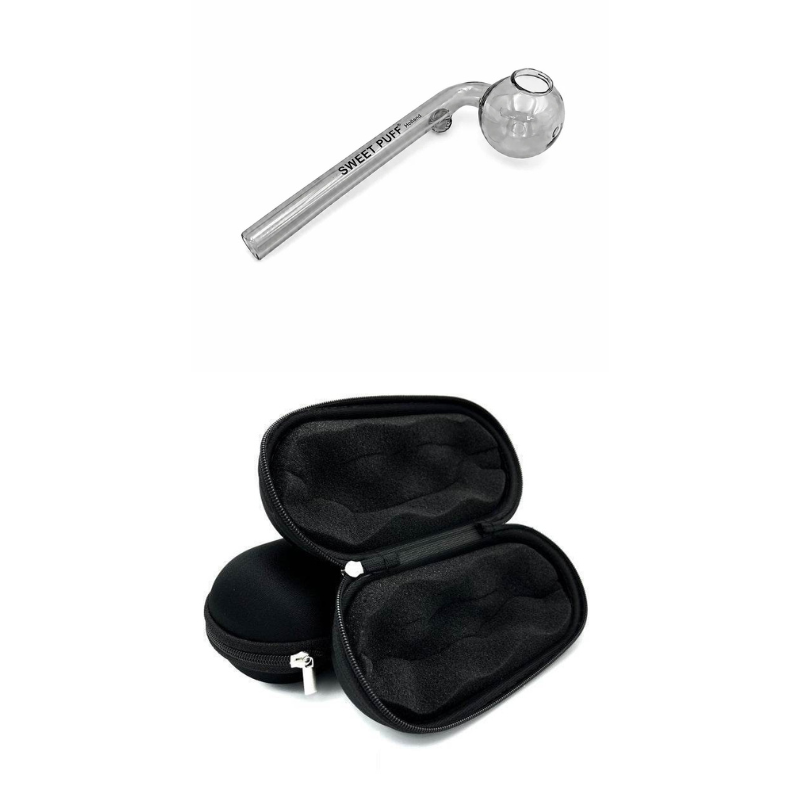 Matching Colour Sweet Puff Glass Pipe & Medium Case Bundle Black