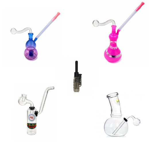 Mixed Designs Glass Water Pipe + Jet Lighter Value Pack
