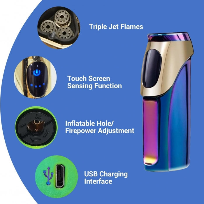 Jobon Touchscreen Ignition Triple Jet Flame Lighter - Bong Empire