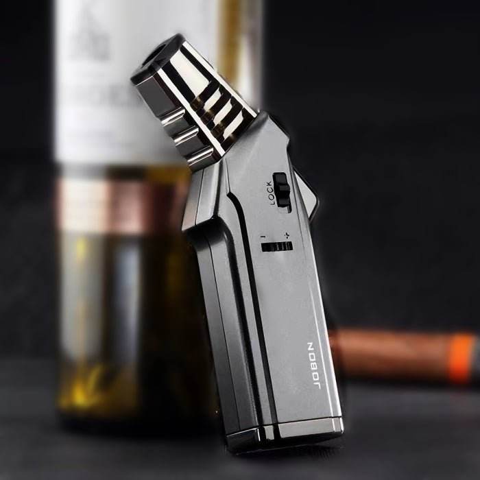 Jobon Large Strong Flame Jet Lighter Grey - Bong Empire