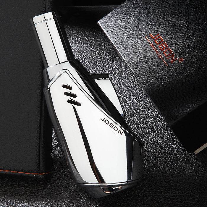 Jobon Vertical Egg Shape Jet Flame Lighter Silver - Bong Empire