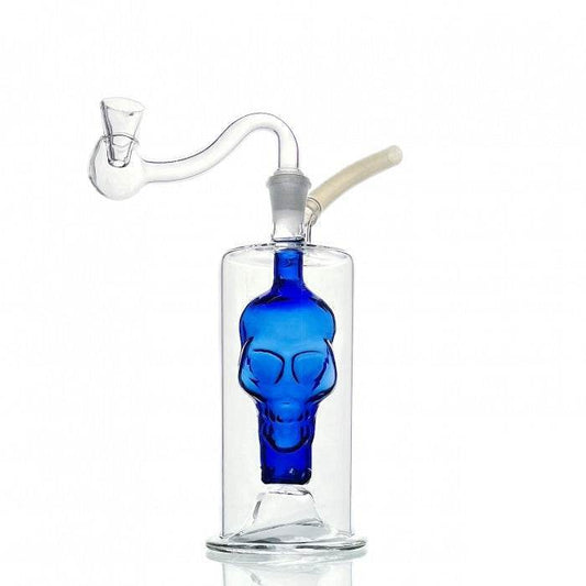 Skull Glass Bubbler Water Pipe 13cm Blue