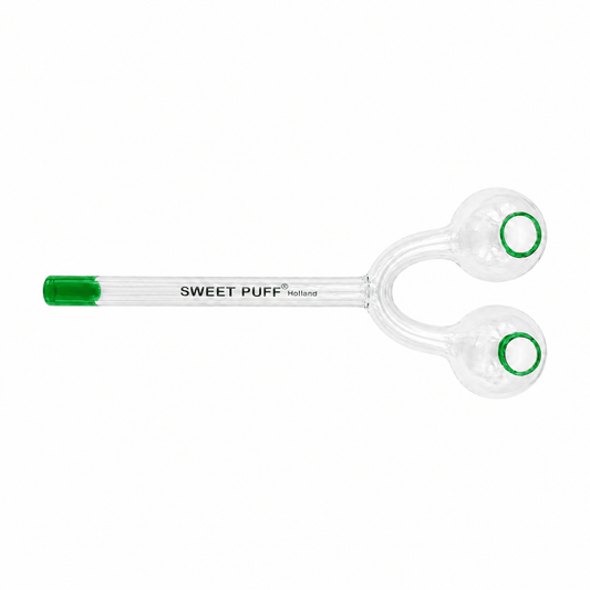 Twin Bowl Sweet Puff Glass Pipe 15cm Green